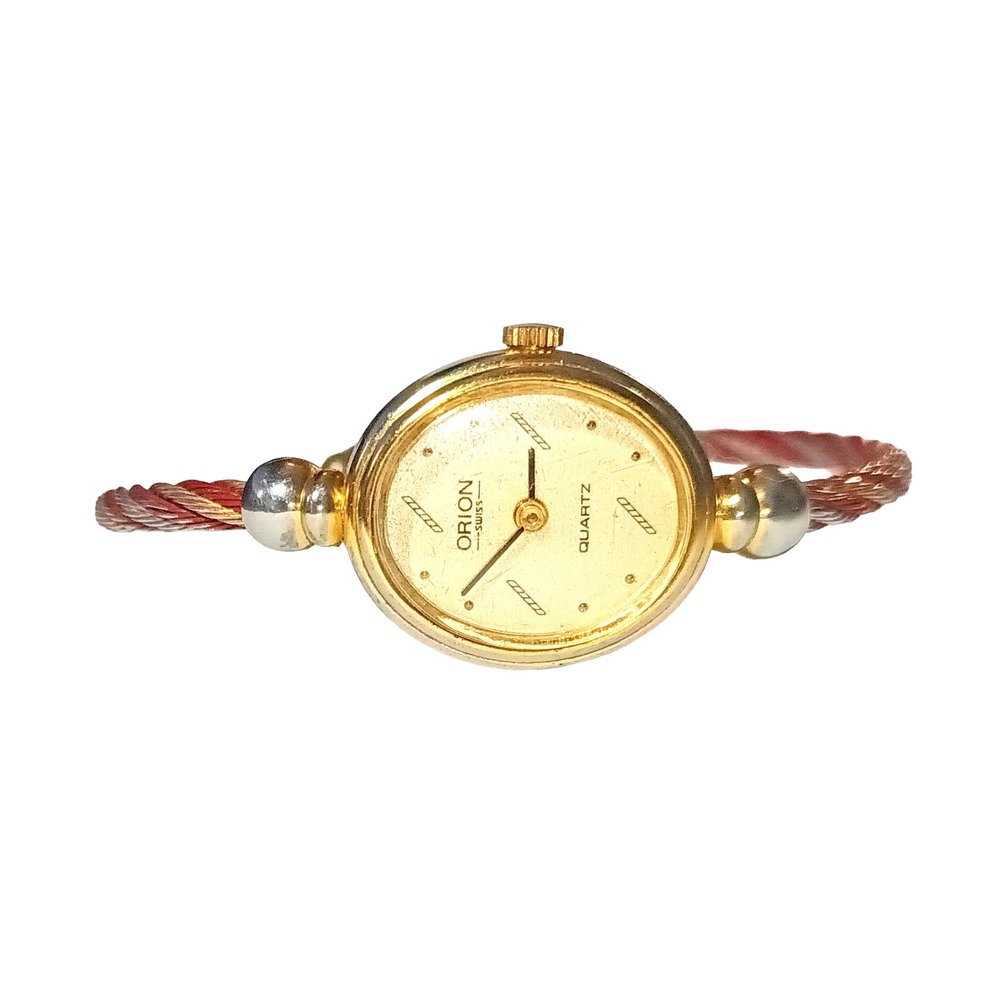 Vintage Women's ORION Swiss Made Quartz Watch Twisted Cable Bangle Cuff Band